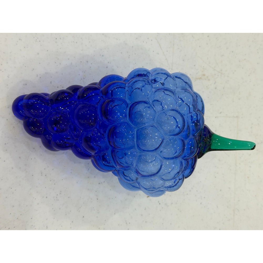 Hand blown Glass Grapes Mid Century Cobalt Blue 8.25" Fruit Art - Picture 9 of 9